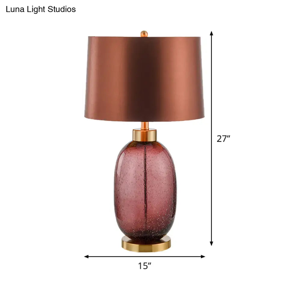 Modern Brown Barrel Desk Lamp With Crystal Base