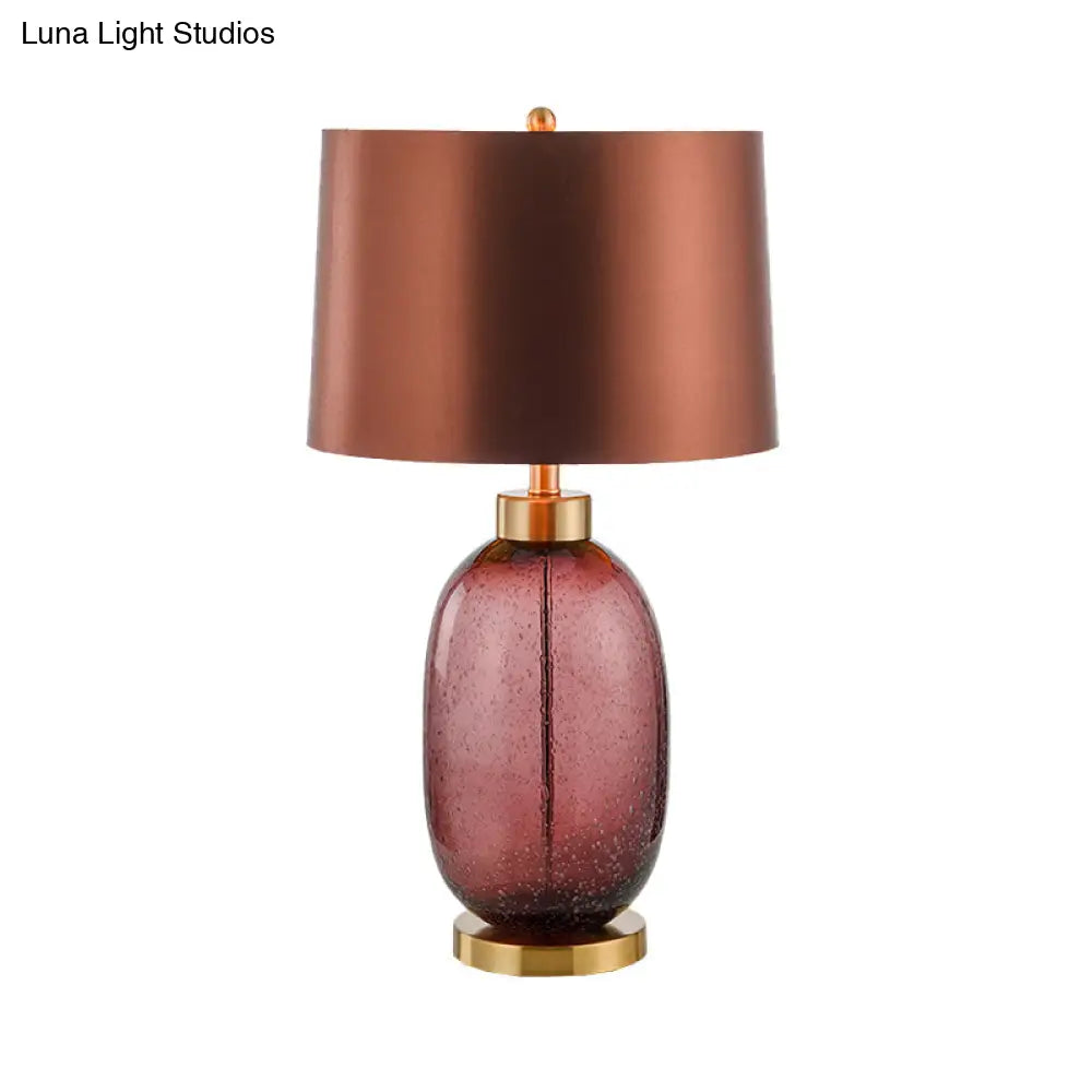 Modern Brown Barrel Desk Lamp With Crystal Base