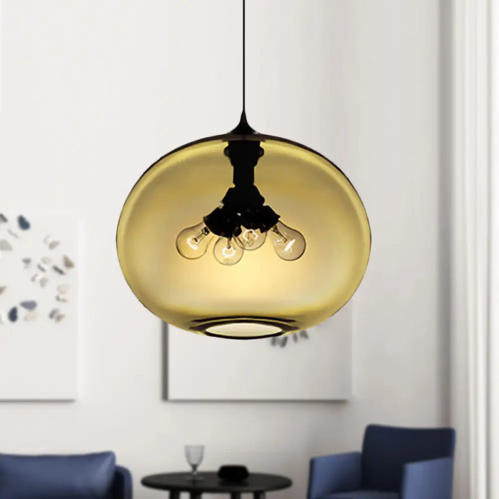 Modern Brown/Clear/Amber Oval Glass Pendant Light - 4-Light Ceiling Hanging Fixture Amber