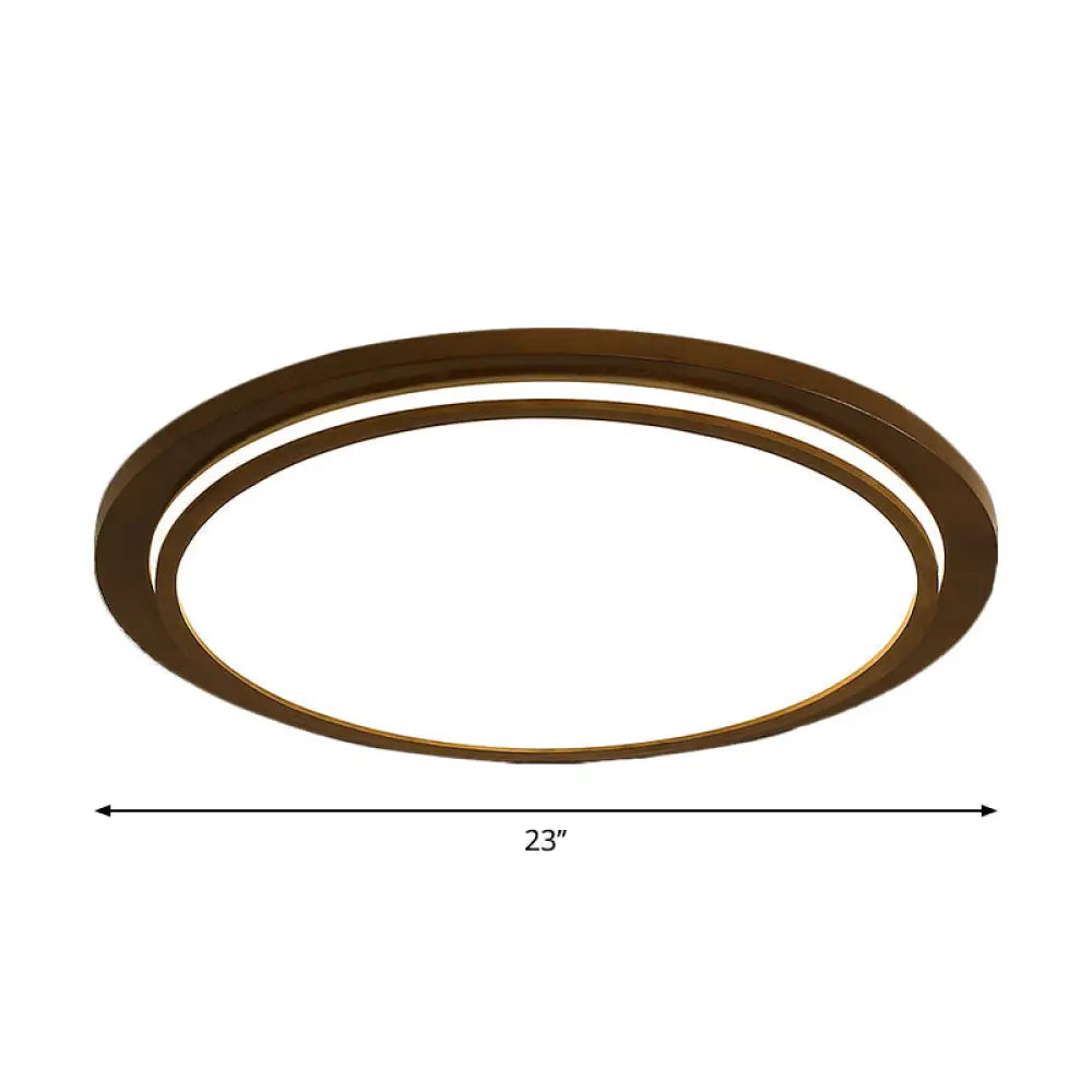 Modern Brown Wood Flush Mount Ceiling Light - 15/18/23 Dia Led Fixture With Natural