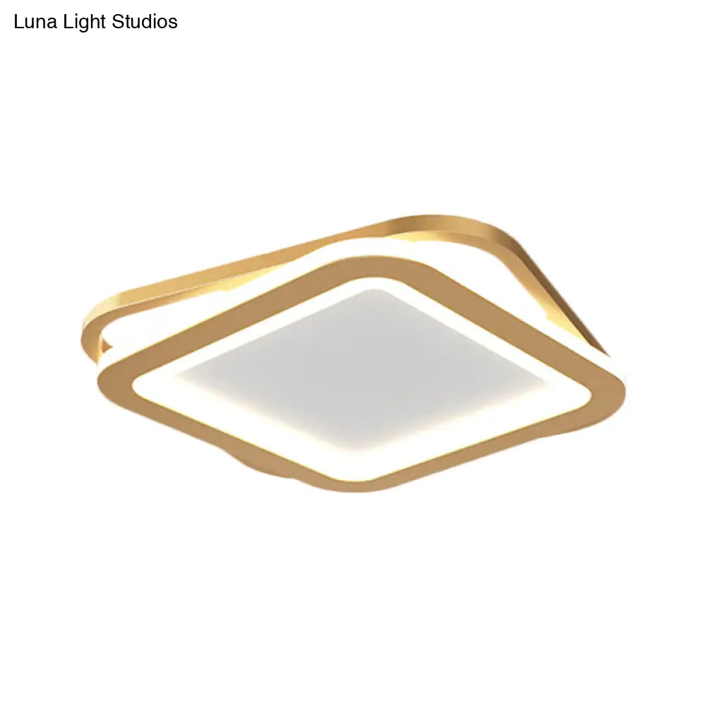Modern Ceiling Mounted Flush Lighting In Black/Gold - Round/Square Metal Led Fixture For Hallways