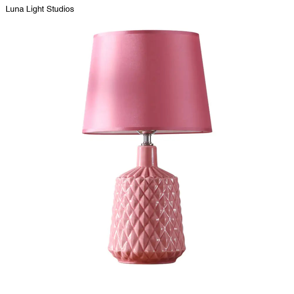 Modern Ceramic Nightstand Lamp - Pink Barrel Table Light With Fabric Shade
