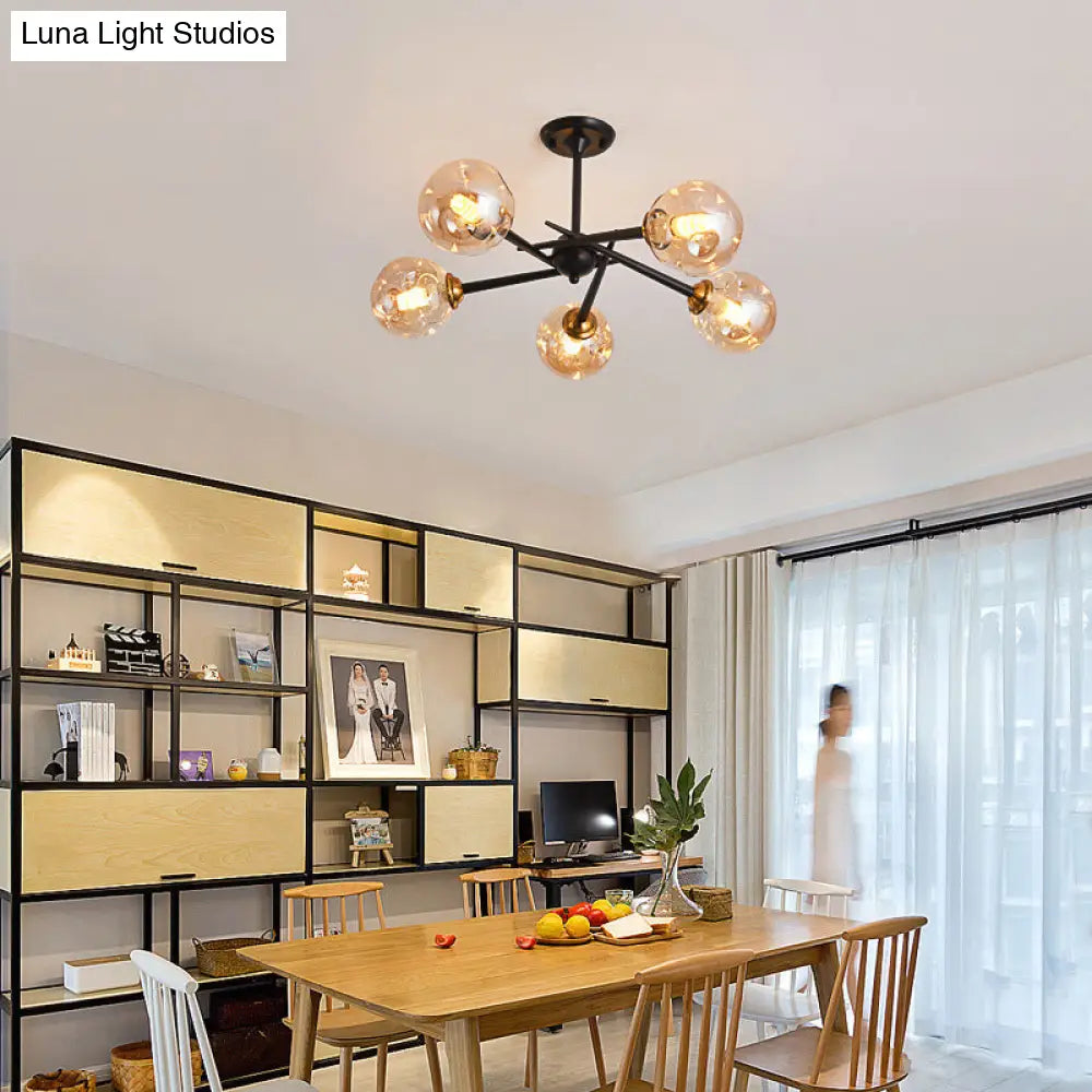 Modern Chic Multi-Light Glass Ball Chandelier - Black Wrought Iron Body Living Room Hanging Light
