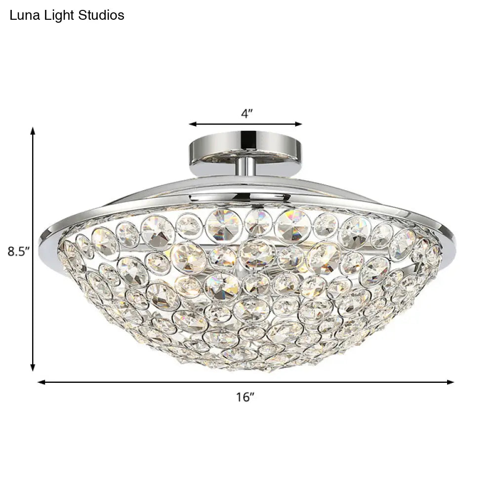 Modern Chrome Dome Ceiling Light With Crystal Accents - Semi Flush Mount For Balcony (3 Lights)