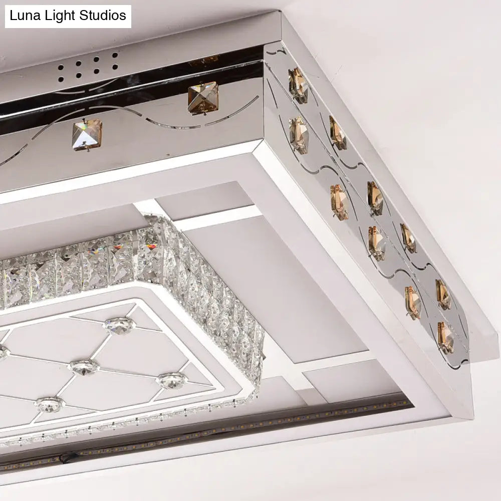 Modern Chrome Led Crystal Ceiling Light Fixture With Elegant Rectangle/Round Pattern