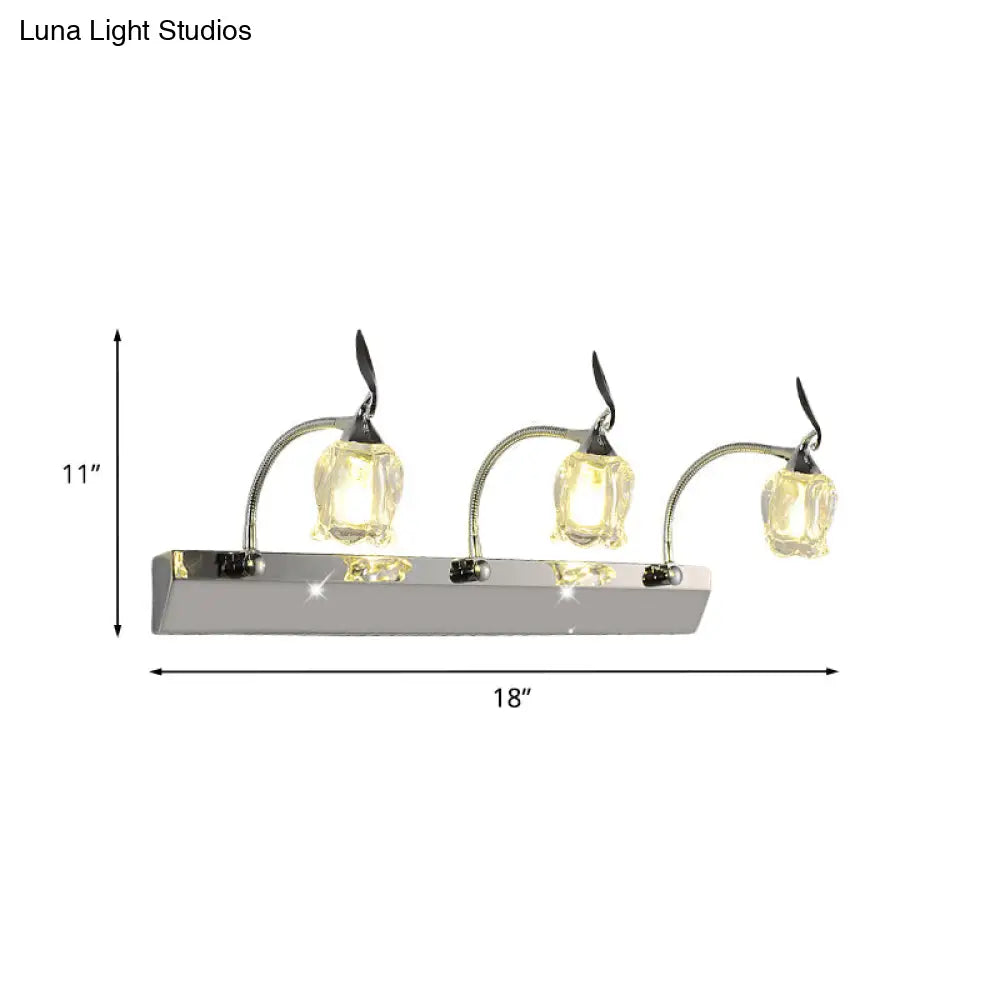 Modern Chrome Led Vanity Light With Adjustable 3 Bulbs Flower Crystal Shade - Wall Mounted Bathroom