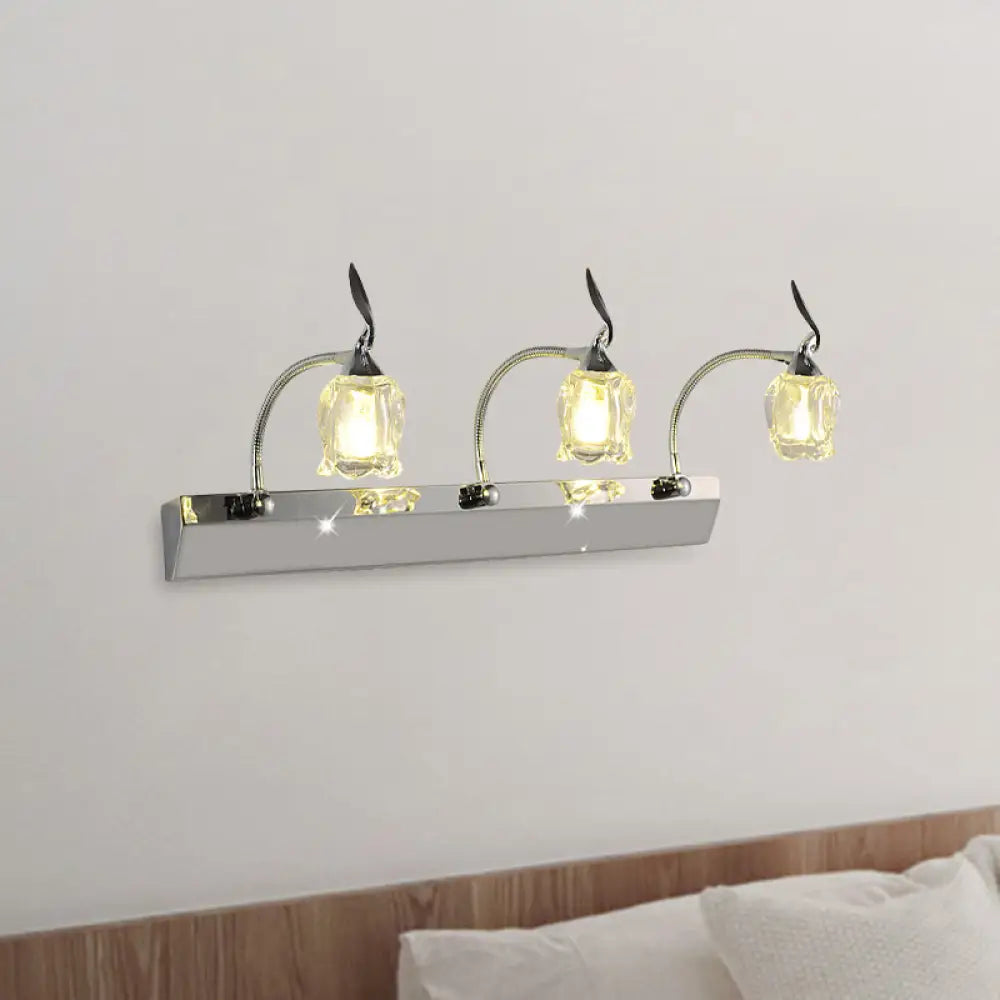 Modern Chrome Led Vanity Light With Adjustable 3 Bulbs Flower Crystal Shade - Wall Mounted Bathroom