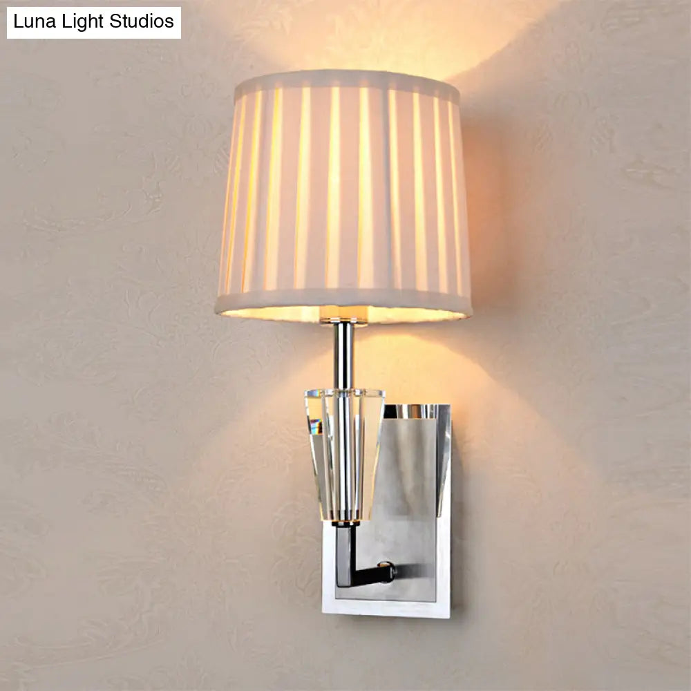 Modern Chrome Single Bulb Wall Sconce With Fabric Pleated Lampshade - Sleek & Stylish Mounted Light