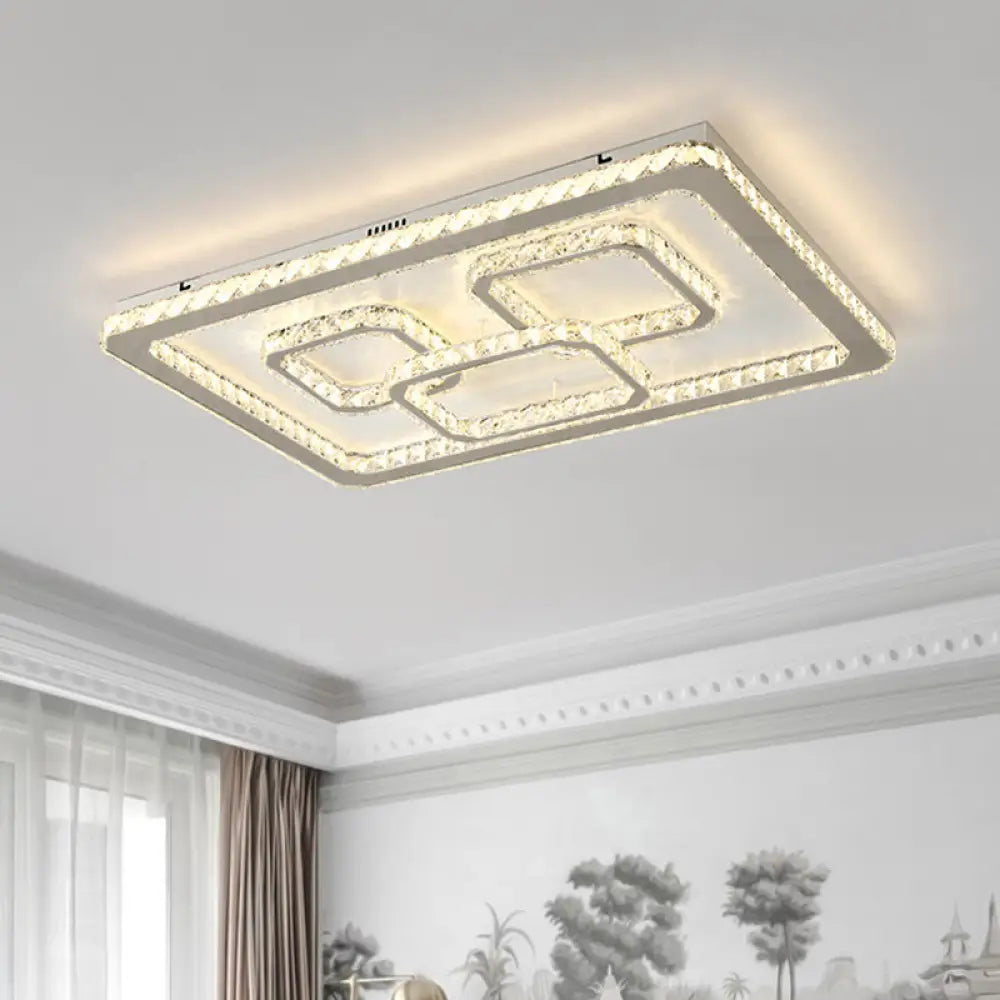 Modern Chrome Square Led Flush Mount Ceiling Lamp With Warm/White Light And Beveled Glass Available