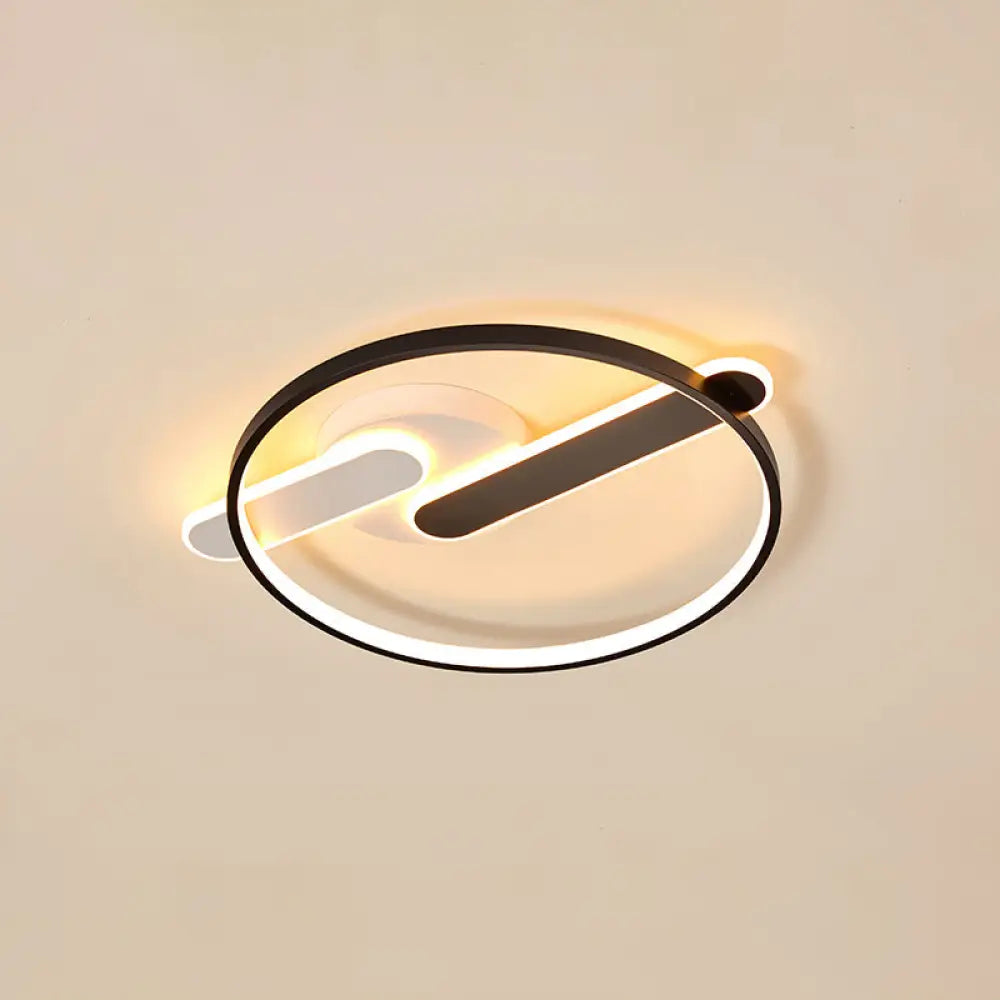 Modern Circle Led Flush Light In Black And White For Corridors - Sleek Minimalist Design / 16.5’