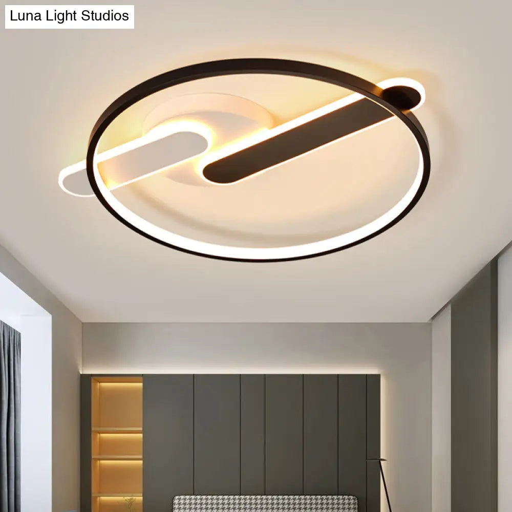 Modern Circle Led Flush Light In Black And White For Corridors - Sleek Minimalist Design