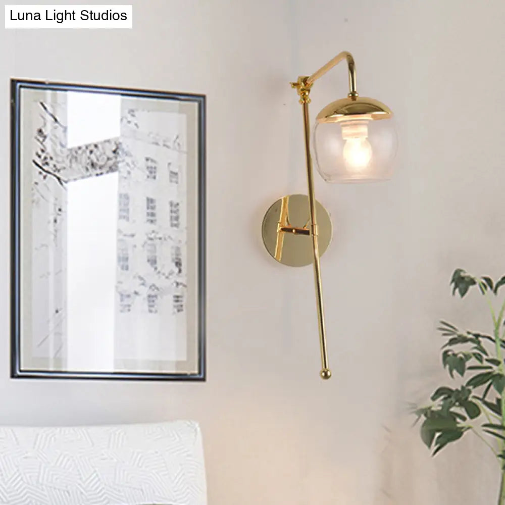 Modern Clear/Black Glass Ball Wall Sconce Light Fixture With Metal Arm - Bedside Lighting