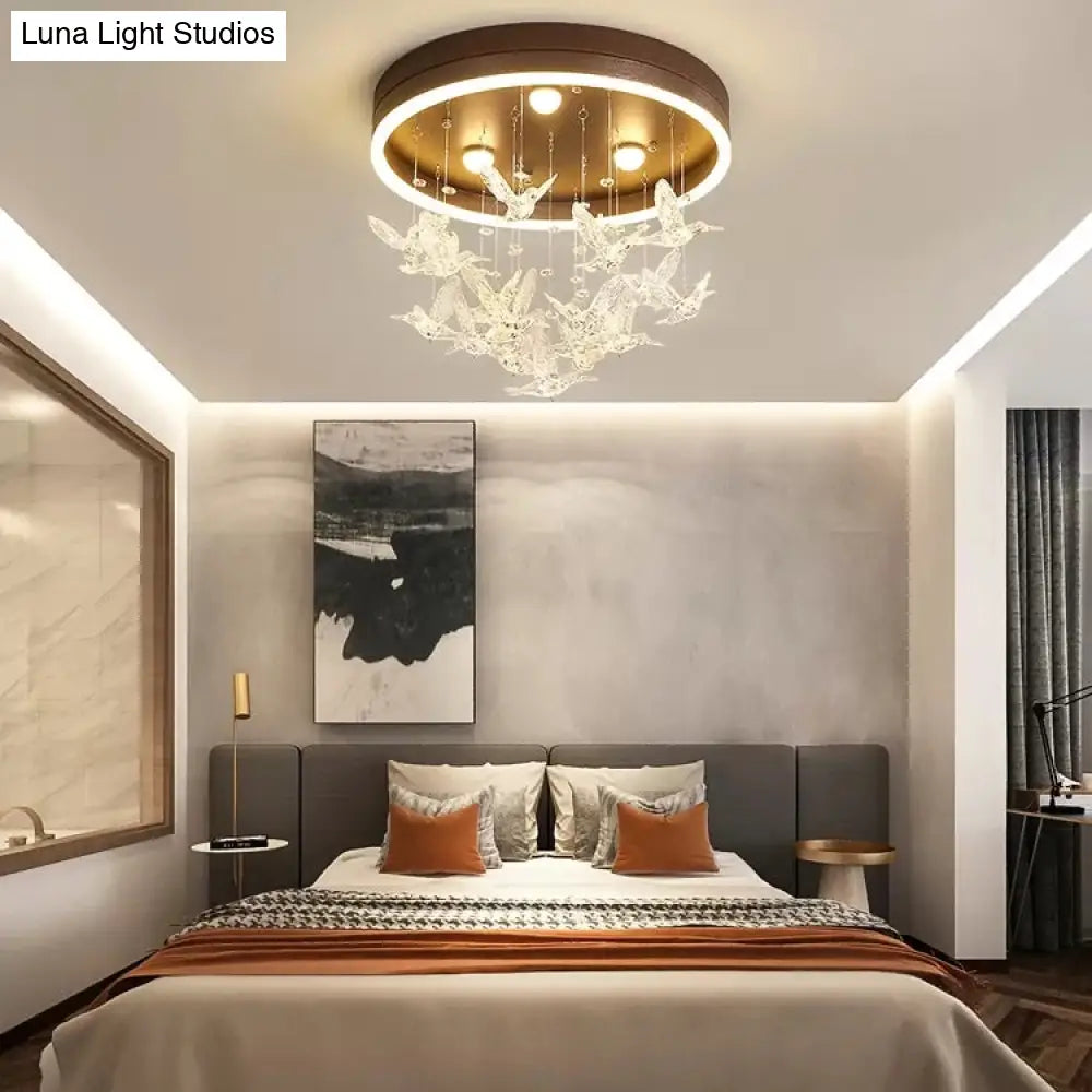 Modern Clear Crystal Bird Ceiling Mount Light For Adult Bedroom