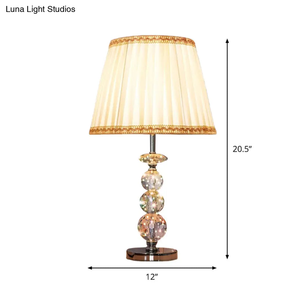 Modern Clear Crystal Reading Lamp - Single Bulb Beige/Coffee Night Table Lighting With Braided Trim