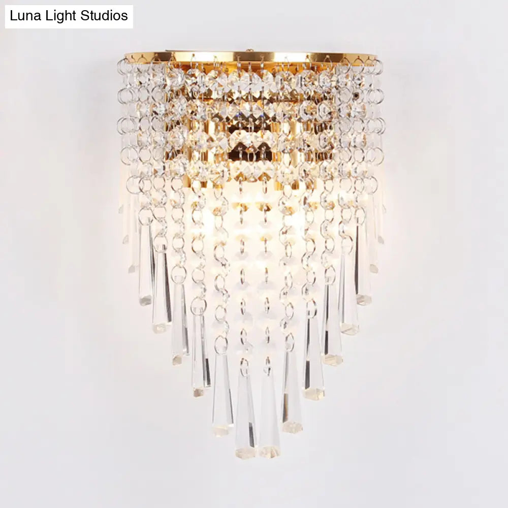 Modern Clear Crystal Wall Sconce Lamp With 2 Bulbs - Gold Finish