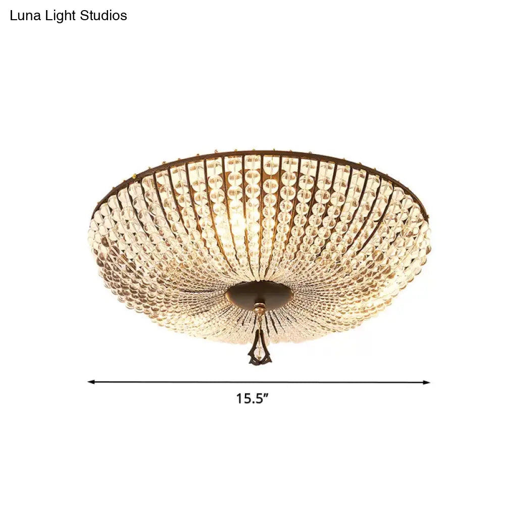 Modern Clear K9 Crystal Bowl Ceiling Lamp - 3 Lights Black Flush Mount For Bedroom Lighting