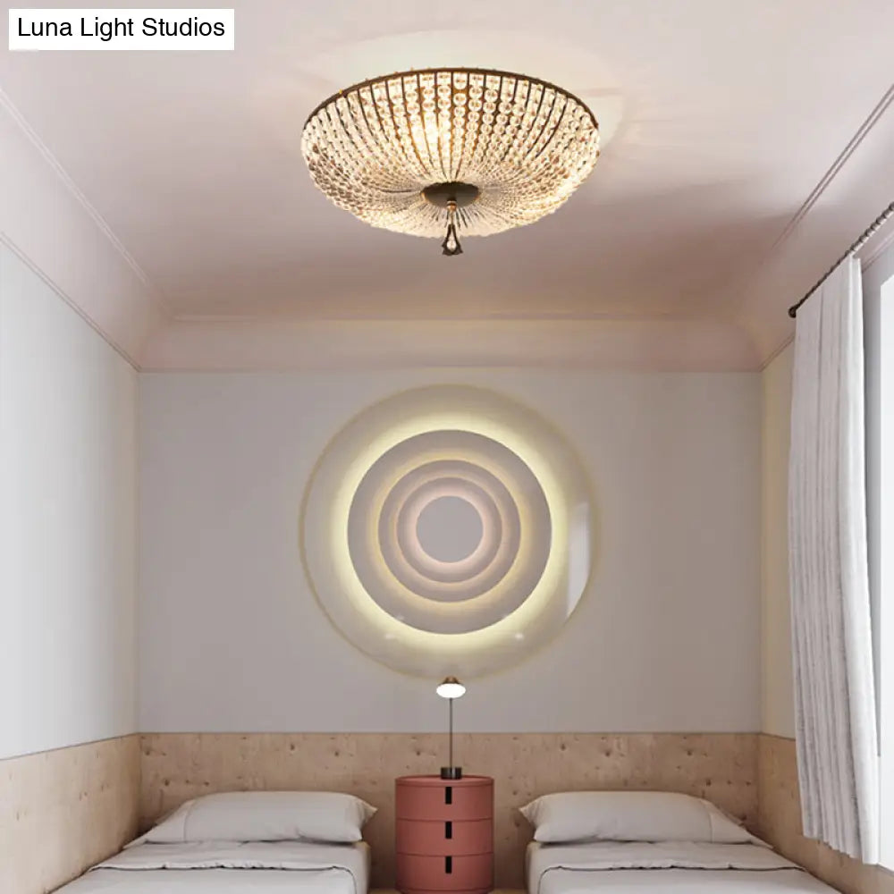 Modern Clear K9 Crystal Bowl Ceiling Lamp - 3 Lights Black Flush Mount For Bedroom Lighting