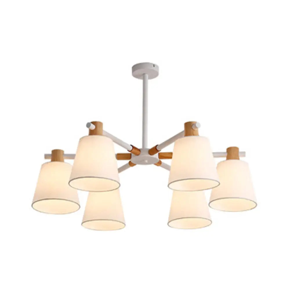 Modern Cone Fabric Chandelier Light - Wooden Hang Lampshade For Dining Room Or Bedroom 6 / White