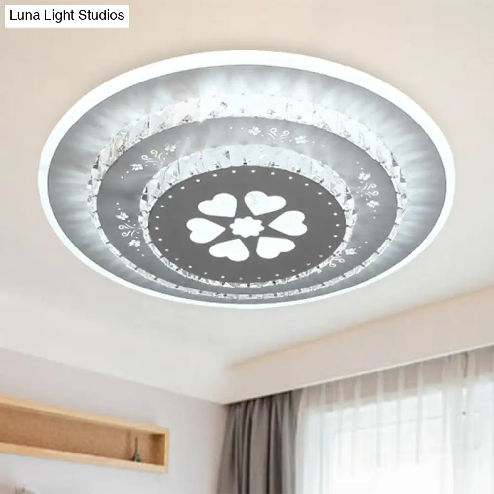 Modern Crystal Ceiling Mount Led Light Fixture For Bedroom - White Loving Heart/Square/Rose Design