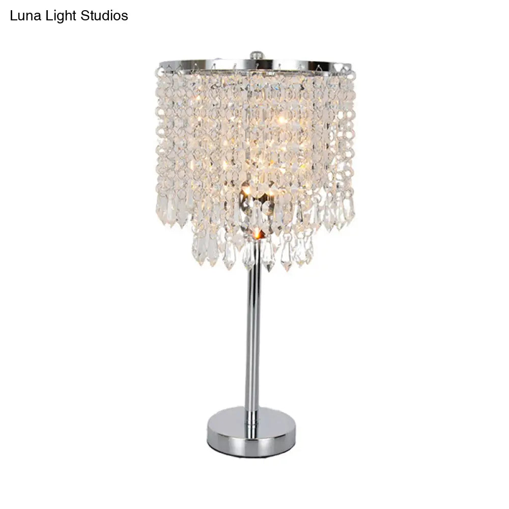 Modern Crystal Chain Draped Table Light With Stylish 1 Head - Bedroom Night Lamp In Polished Chrome