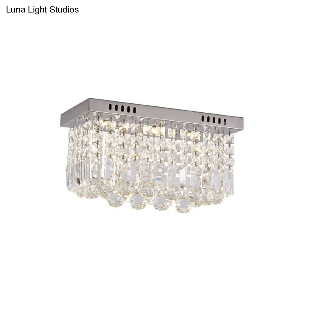 Modern Crystal Chrome Flush Mount Led Ceiling Light - 8’/16’ Cubic/Cuboid For Bedroom