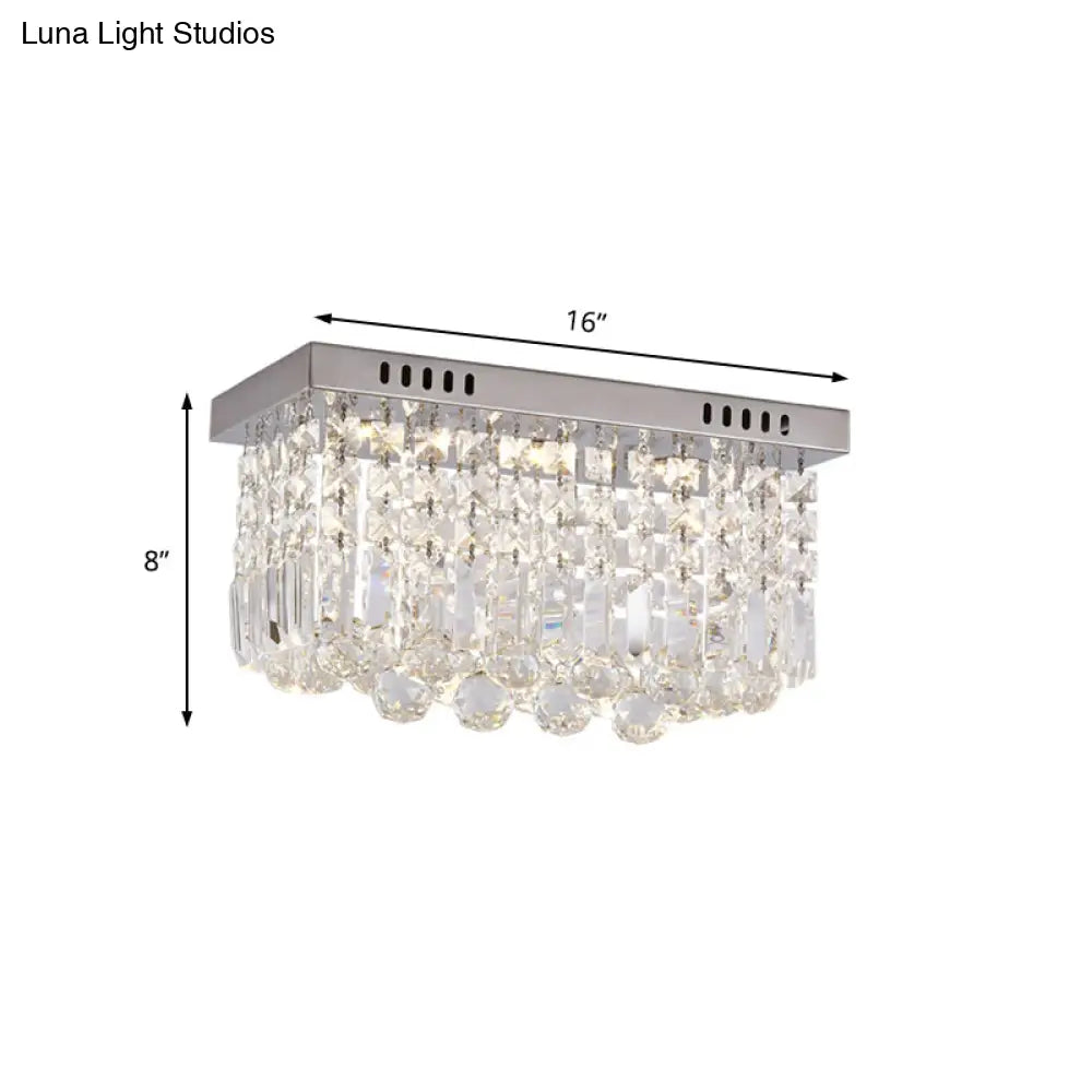 Modern Crystal Chrome Flush Mount Led Ceiling Light - 8’/16’ Cubic/Cuboid For Bedroom