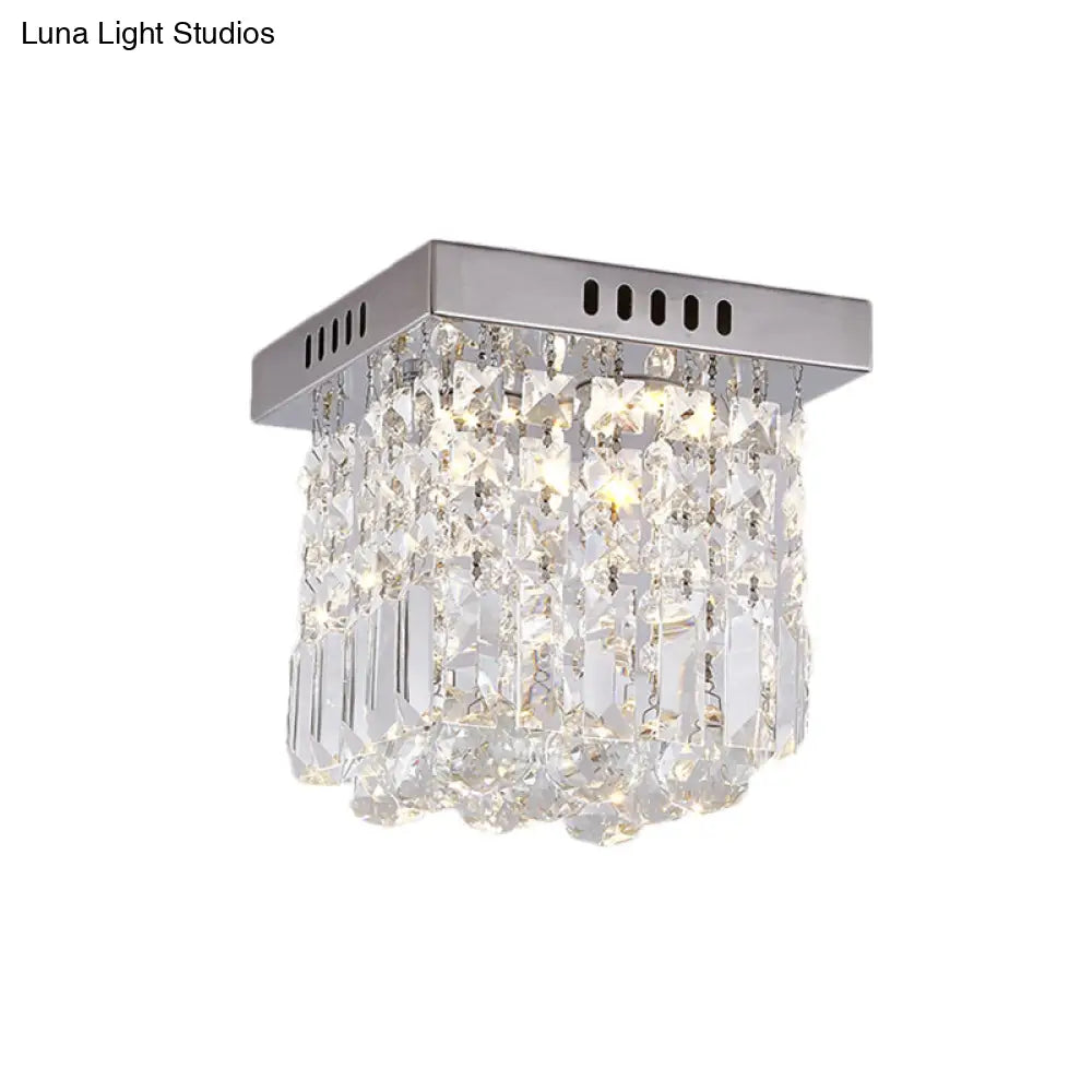 Modern Crystal Chrome Flush Mount Led Ceiling Light - 8’/16’ Cubic/Cuboid For Bedroom
