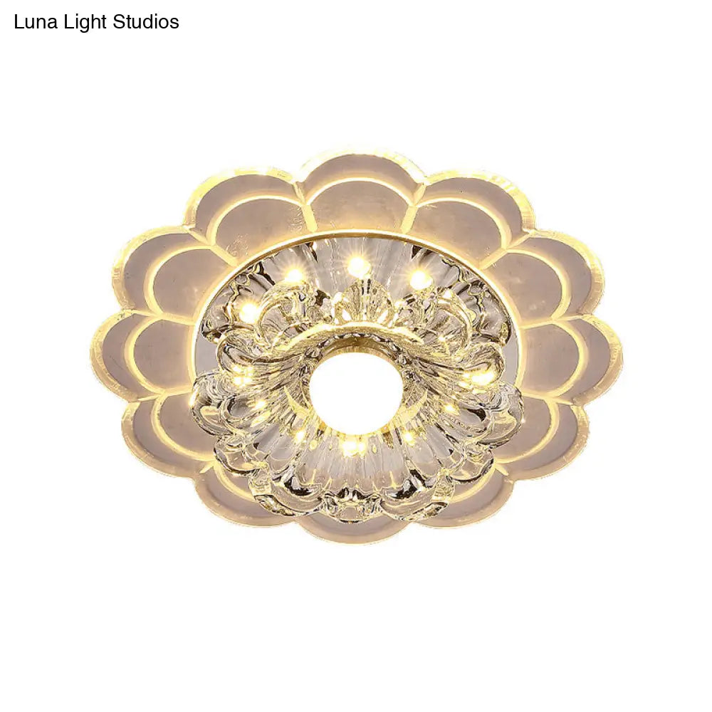 Modern Crystal Clear Led Ceiling Fixture For Corridor - Scalloped Flush Mount Recessed Lighting