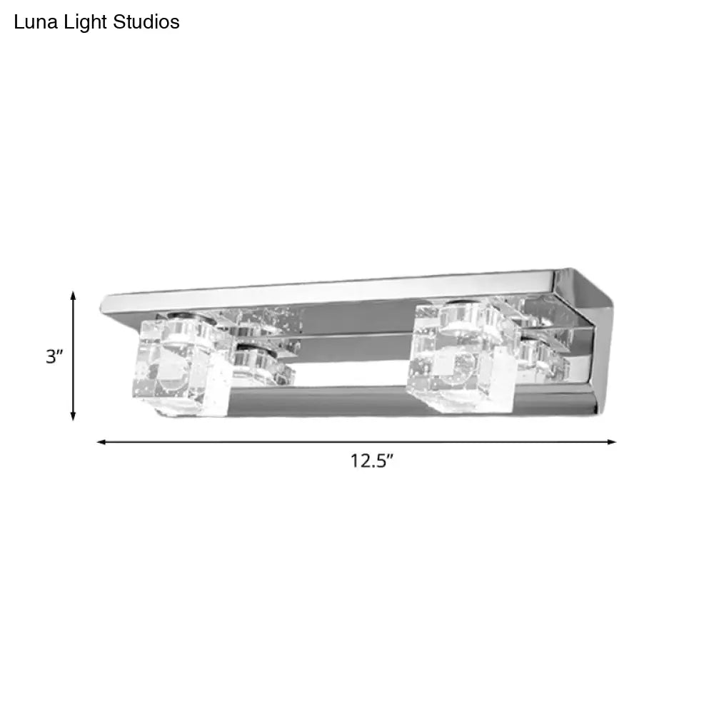 Modern Crystal Cube Led Vanity Sconce In Chrome Finish - 2/3 Heads Warm/White Lighting