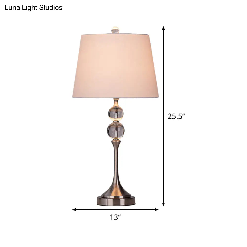 Modern Crystal Desk Light: Flared Fabric Shade 11/13 Wide 1 Head White Night Table Lamp