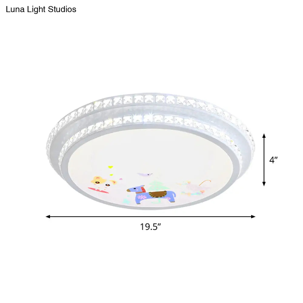 Modern Crystal - Encrusted Led Ceiling Lamp With 2 Tiers White Flush Mount Lighting & Cartoon