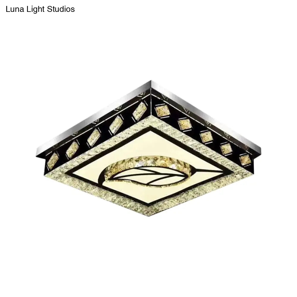 Modern Crystal Flush Mount Led Ceiling Light With Nickel Finish And Leaf/Cubic Pattern