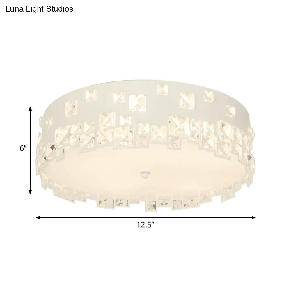 Modern Crystal Flushmount Lighting - White 3-Bulb Ceiling Fixture