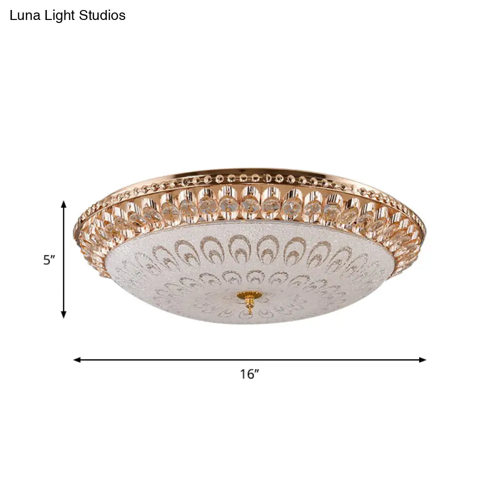 Modern Crystal Glass Led Gold Domed Flush Mount Ceiling Light For Bedroom 16’/19.5’ Width