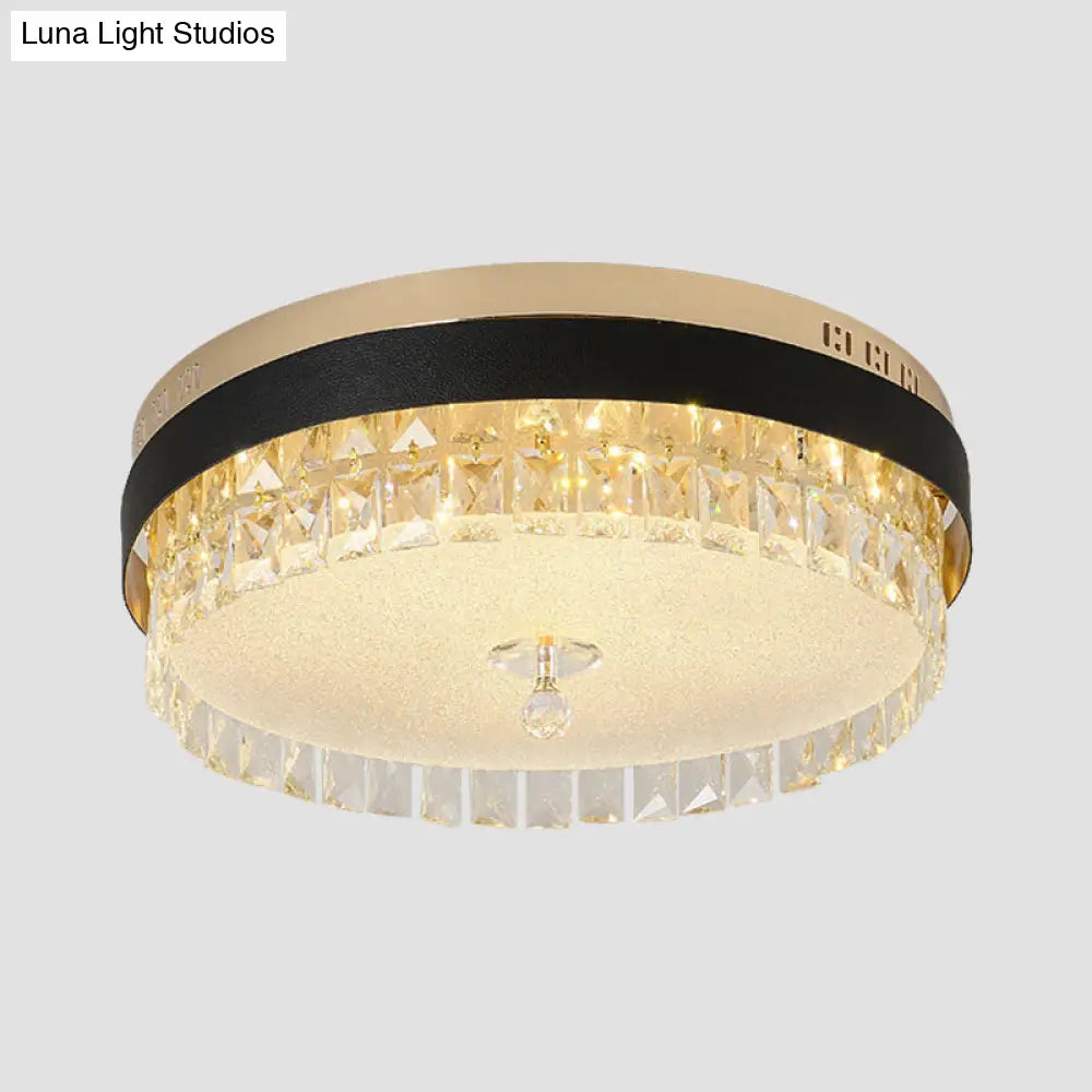 Modern Crystal Gold Led Flush Mount Ceiling Light For Drum Bedroom