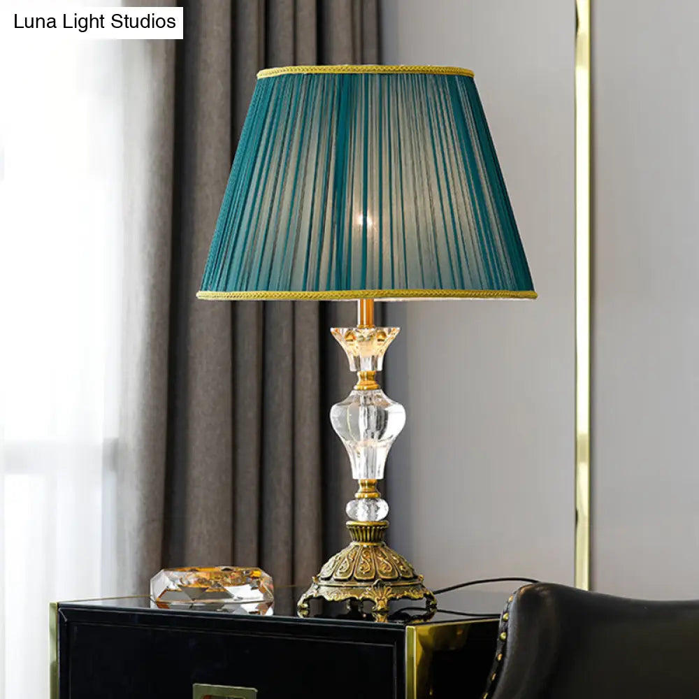 Modern Crystal Gold Nightstand Light With Tapered Design And Urn-Shaped Base