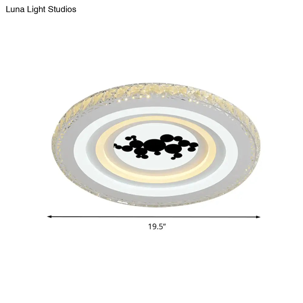 Modern Crystal Led Ceiling Light For Dining Rooms - Round Design Flush Mount White Finish