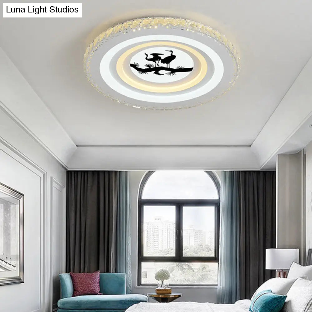 Modern Crystal Led Ceiling Light For Dining Rooms - Round Design Flush Mount White Finish