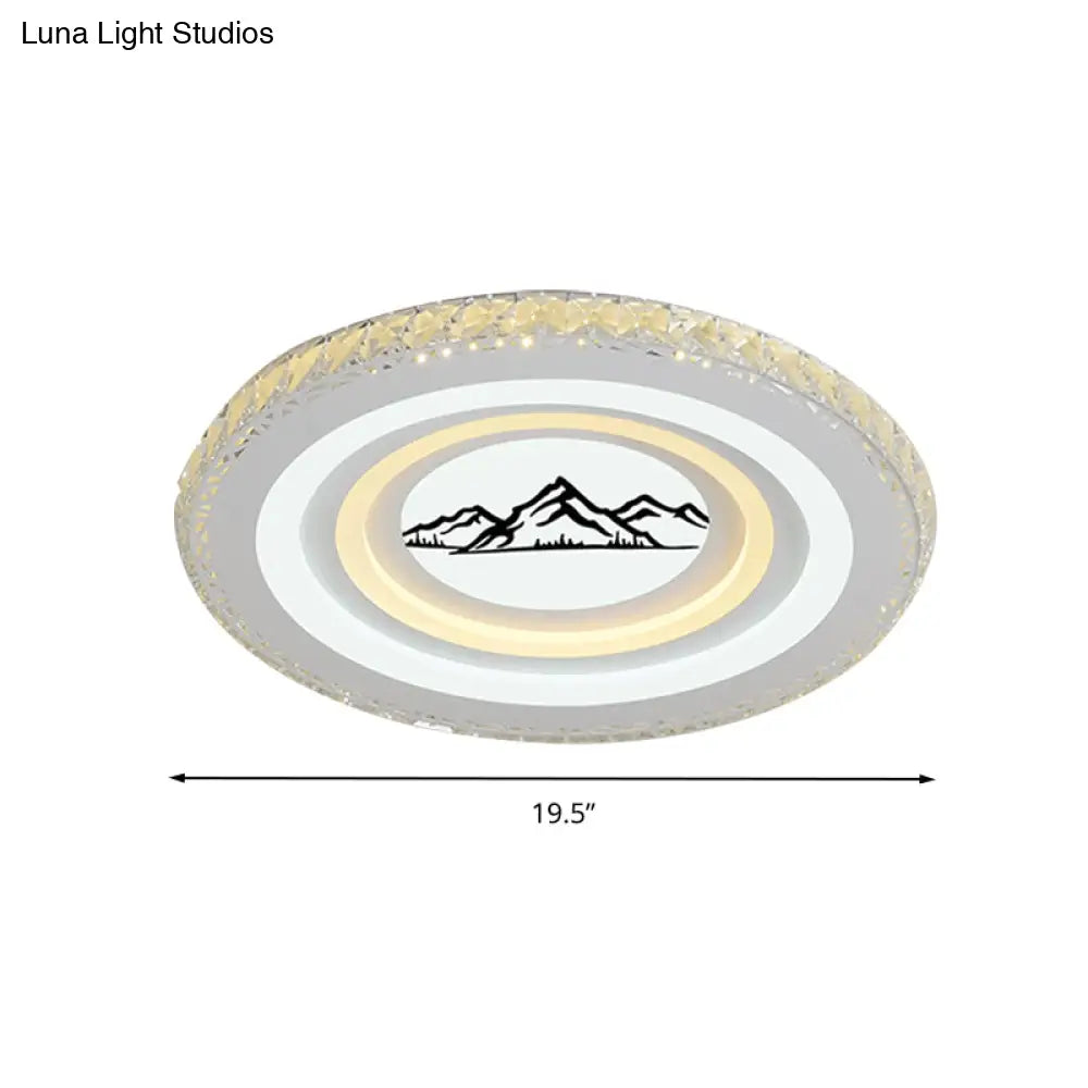 Modern Crystal Led Ceiling Light For Dining Rooms - Round Design Flush Mount White Finish
