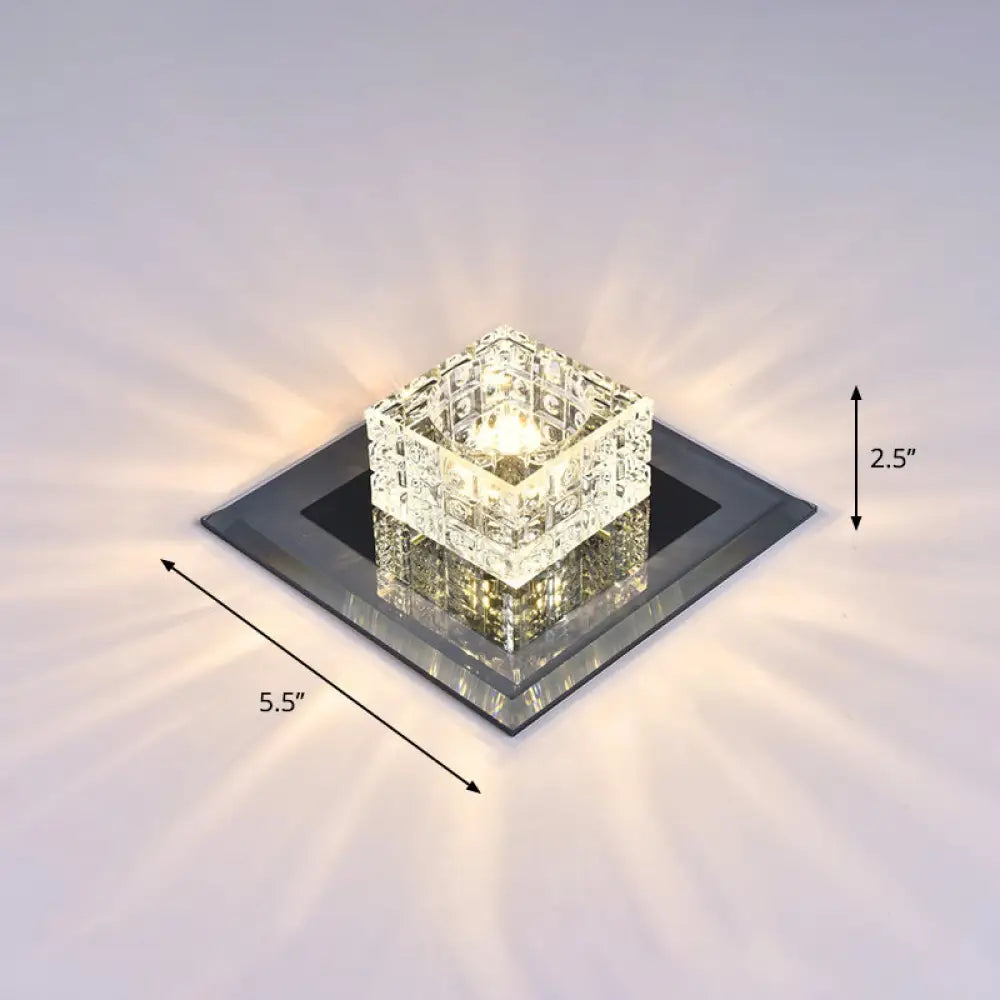 Modern Crystal Led Ceiling Light With Square Shade For Corridors Black / 5.5’ Warm