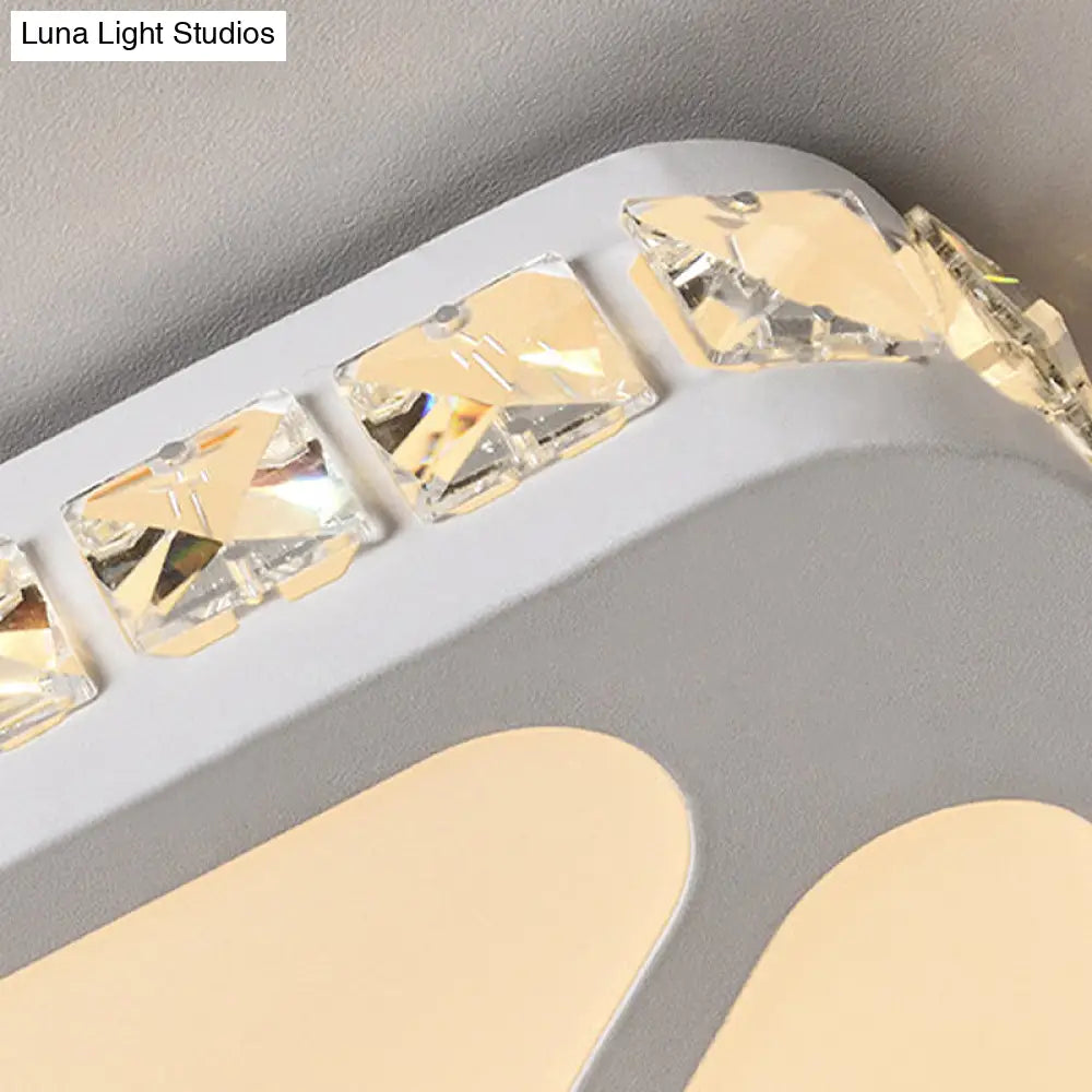 Modern Crystal Led Ceiling Light With White Rectangle Flushmount And Acrylic Diffuser