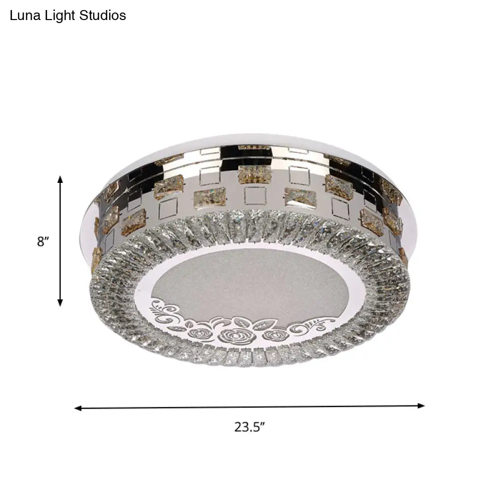 Modern Crystal Led Ceiling Mounted Bedroom Light - Sleek Round Chrome Flush Mount Lamp