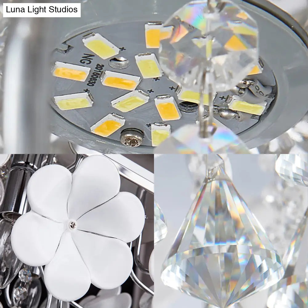 Modern Crystal Led Chrome Ceiling Light Fixture For Living Room - Flush Mount Rectangular Design