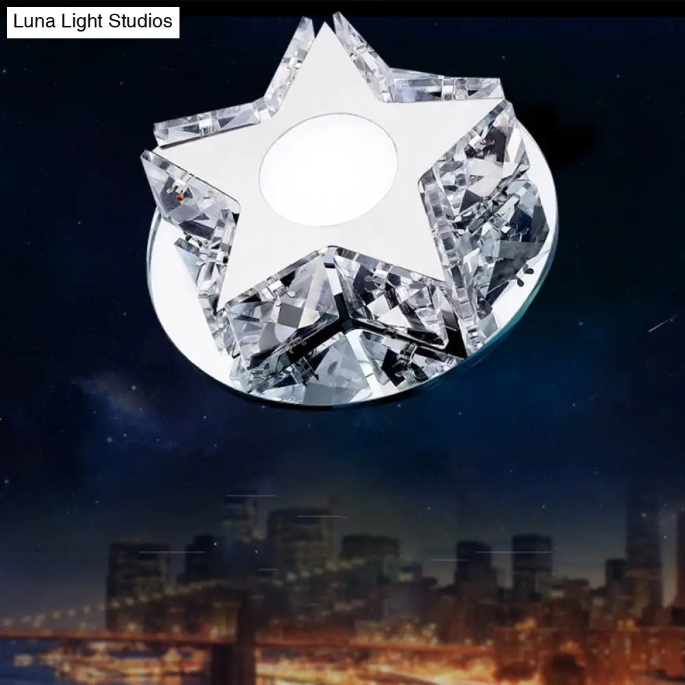 Modern Crystal Led Flush Mount Ceiling Light - Five - Pointed Star Design For Entryway