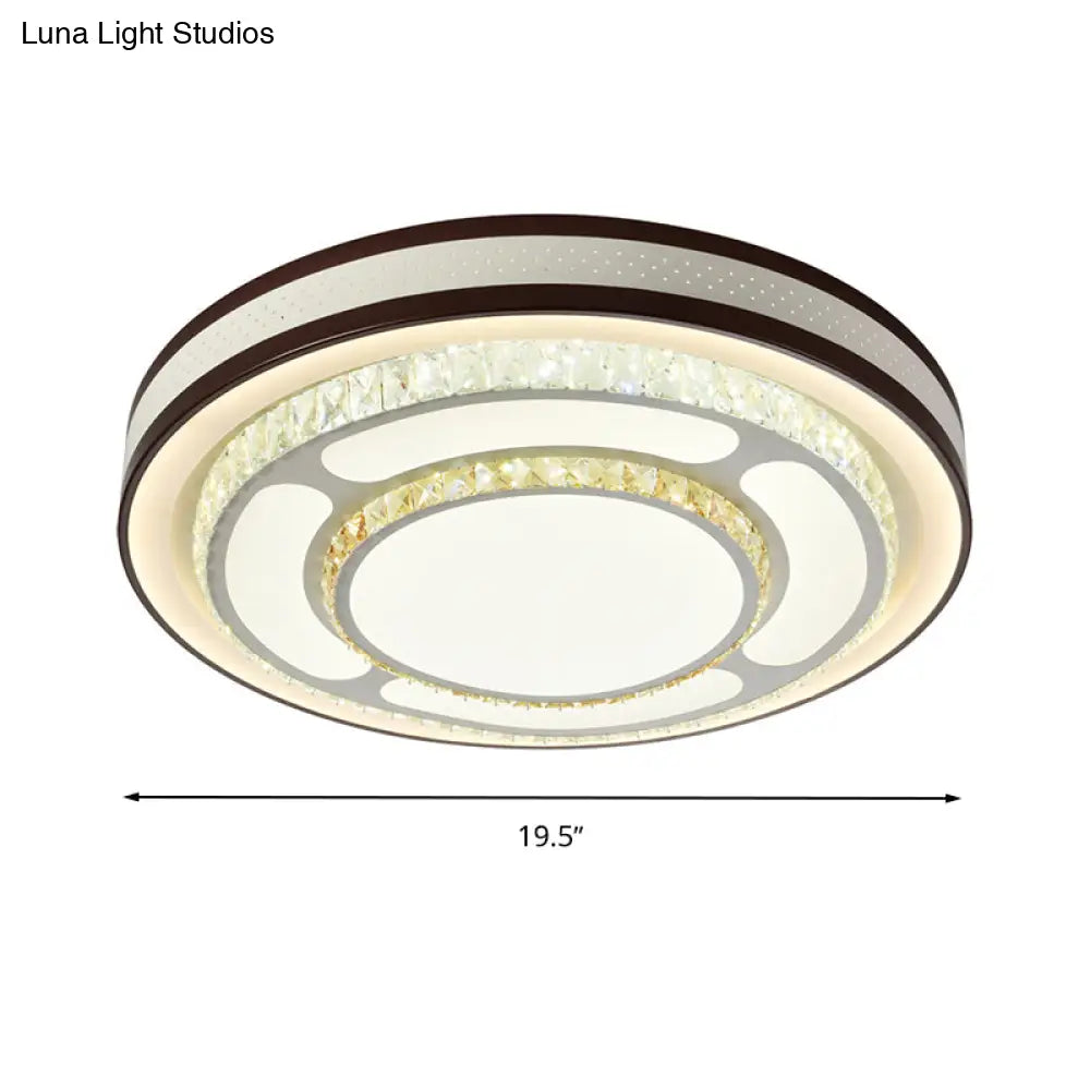 Modern Crystal Led Flush Mount Ceiling Light In White - 19.5’/31.5’ Diameter