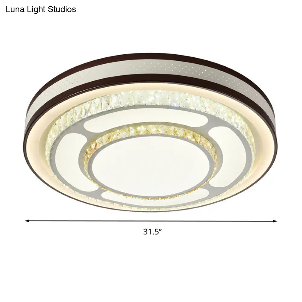 Modern Crystal Led Flush Mount Ceiling Light In White - 19.5’/31.5’ Diameter
