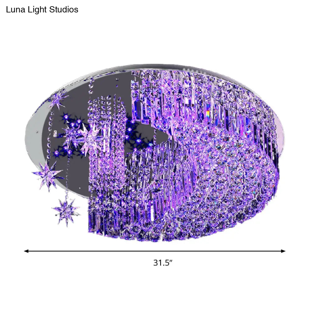 Modern Crystal Moon Flush Light: Stainless - Steel Ceiling Lamp 4/5/11 Bulbs 16’/19.5’/31.5’ Wide