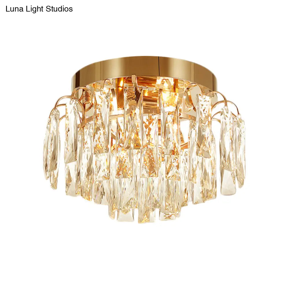 Modern Crystal Rectangles Flushmount Ceiling Light In Nickel/Gold