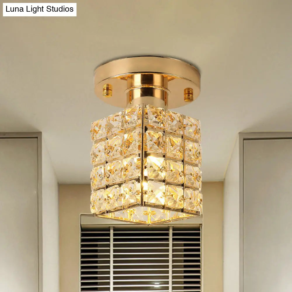 Modern Crystal Semi Flushmount Ceiling Light With Rectangle Block Shade