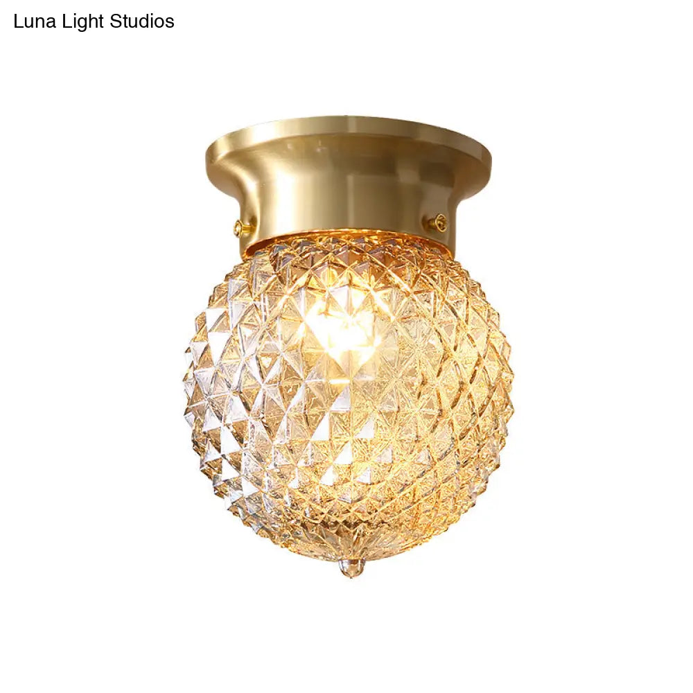 Modern Crystal Shade Flush Mount Ceiling Light - Brass Finish